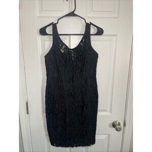 Ann Taylor Lace Sheath Dress Black Flower Overlay Vintage 1980s Size 10